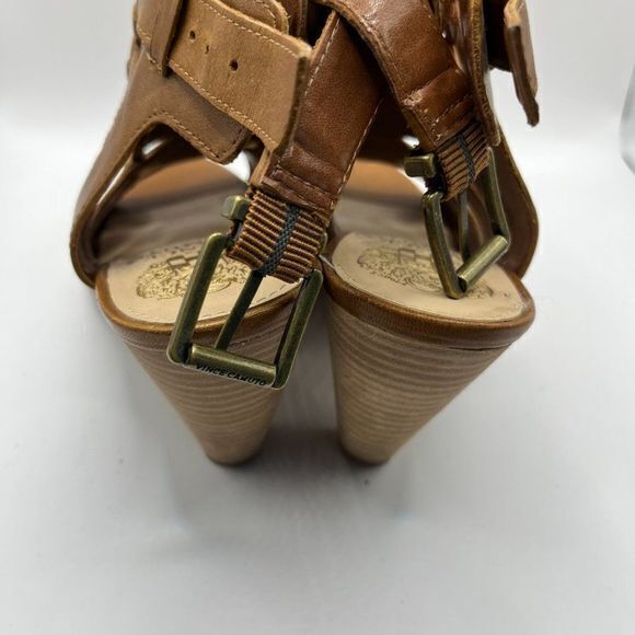 Vince Camuto Elika Brown Leather Buckle Stacked Heel Gladiator Sandal Size 8.5M - Picture 4 of 8